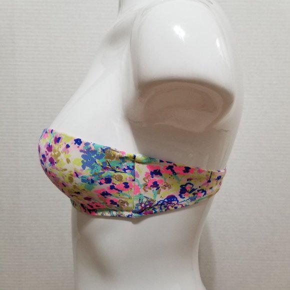 Victoria's Secret bikini top 32C strapless bandeau colorful floral ruched beach - Picture 2 of 14